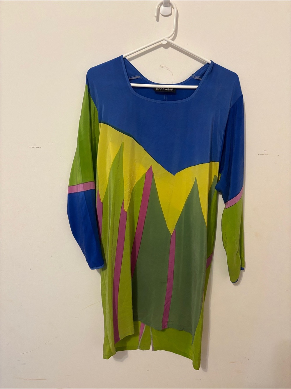 Women's Long Sleeve Colorblock Tunic Dress - Blue & Green